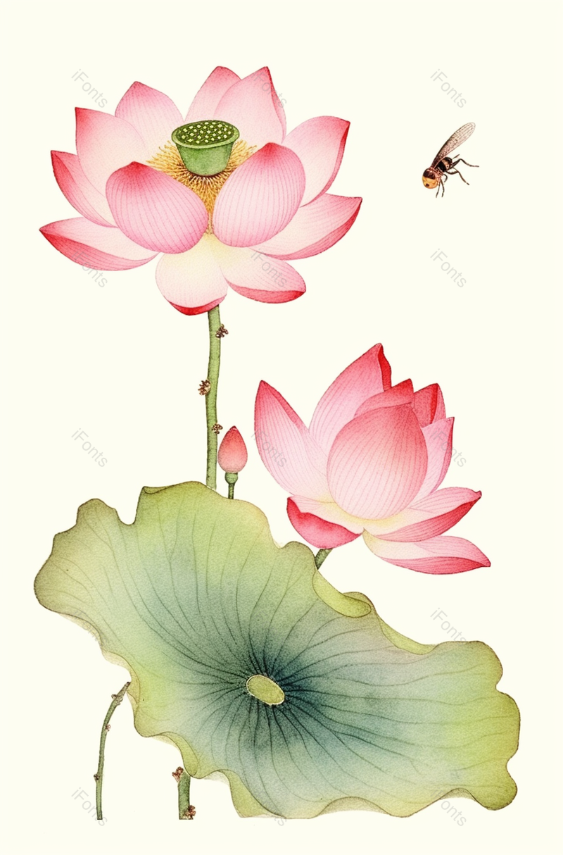 盛开的荷花水彩花卉手绘插画艺术中国风,插画/手绘图,插画/手绘图库,插画/手绘图下载,插画/手绘